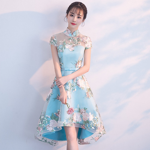 Women Chinese dresses Cheongsam style short back long dress