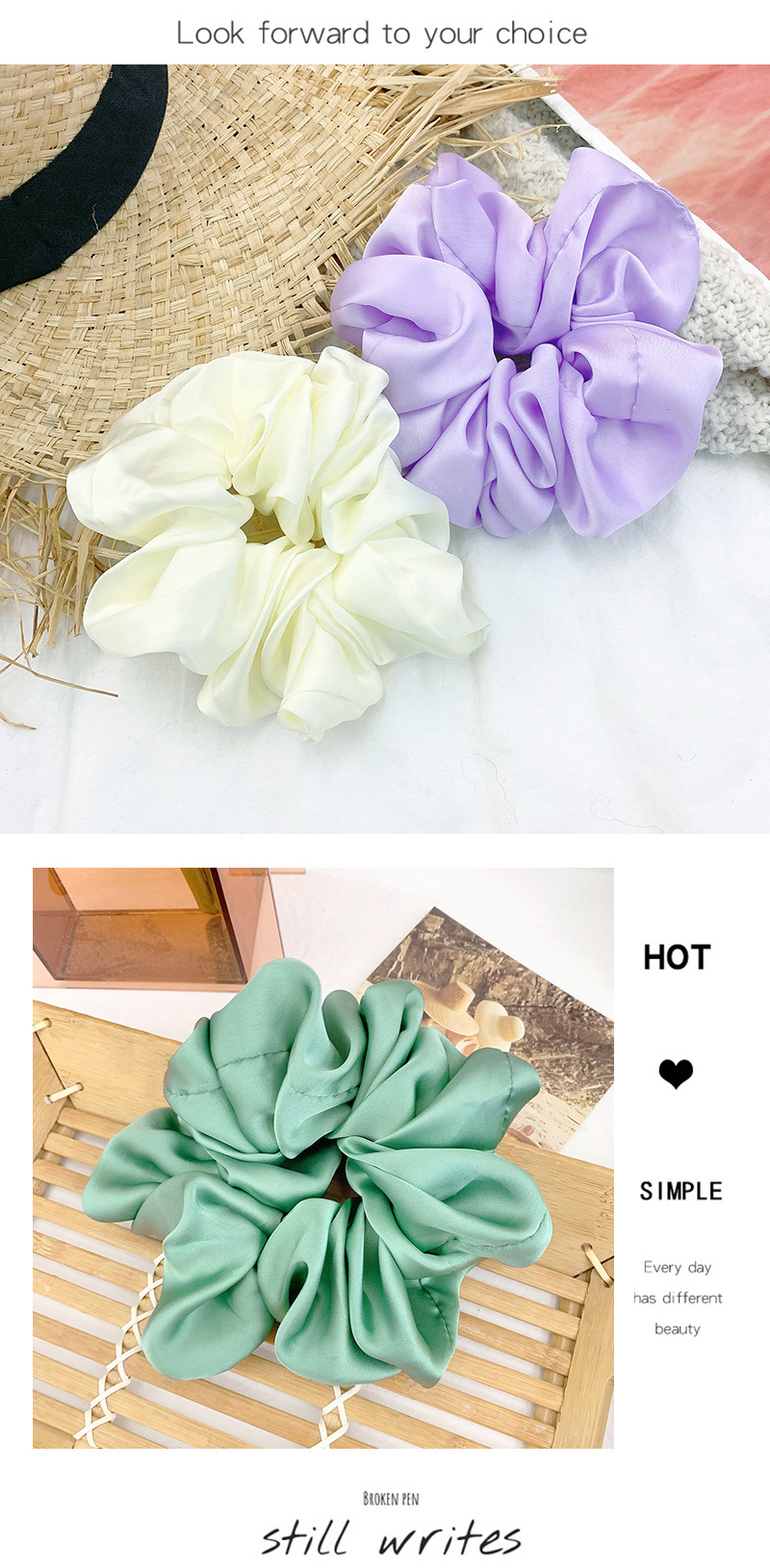 Korea New Pearly Silver Silk Cheap Scrunchies Wholesale display picture 4