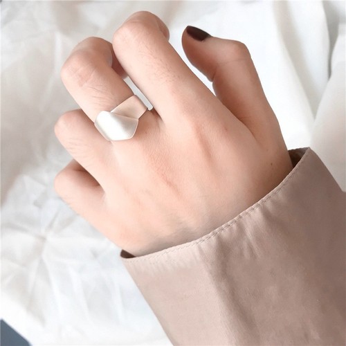 韩版S925银光面不规则戒指女ins复古欧美几何简约开口食指环潮