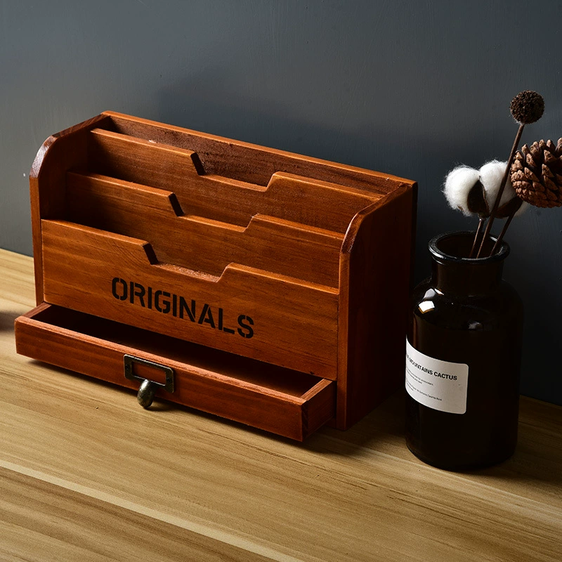 Заводская поставка папка для открыток деревянный Настольный ящик для хранения винтажный ящик для хранения из цельного дерева