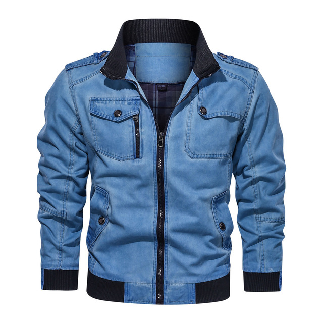 Spring and autumn thin men’s stand collar cotton denim jacket casual wash jacket for men