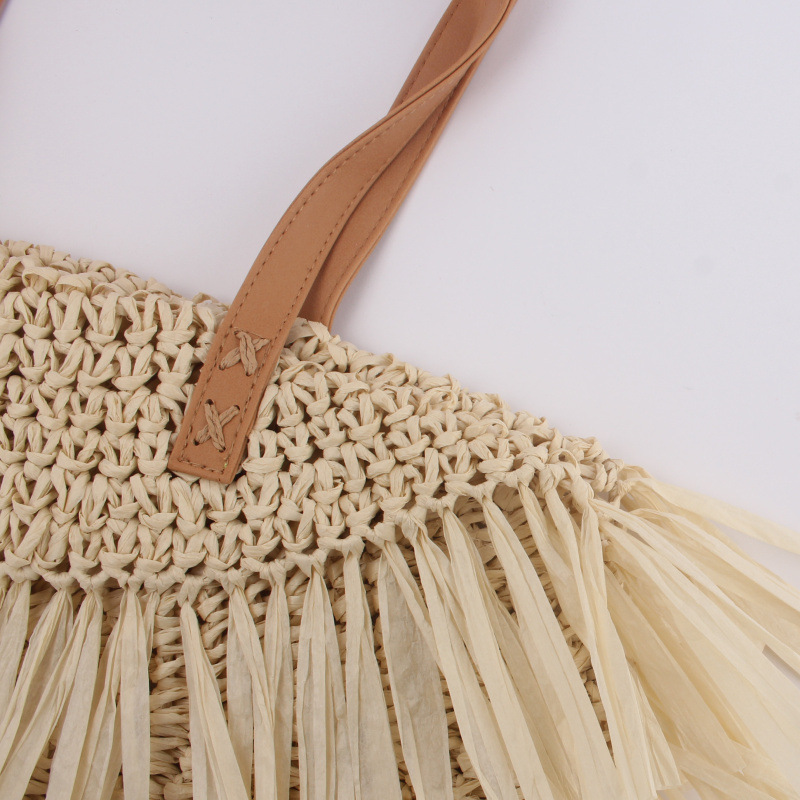 Frau Papier Stroh Einfarbig Ferien Strand Weben Halbkreis Reißverschluss Strohsack display picture 5