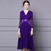 V-neck mid length purple long sleeve skirt