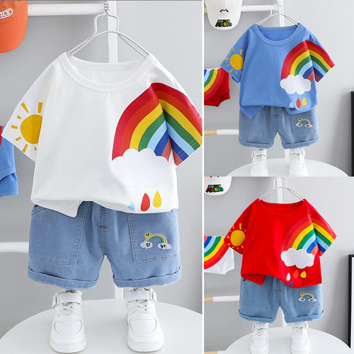 Children's clothing summer 1-3 year old boys cute suit foreign trade baby boy short-sleeved two-piece set baby short-sleeved 0 shorts