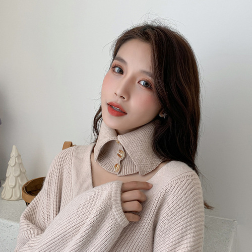 Knitted button fake collar pullover scarf for women spring autumn winter sweater decoration versatile fake collar shirt