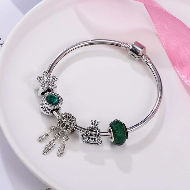 Simple Style Dreamcatcher Flower Alloy Copper Inlay Artificial Gemstones Bangle