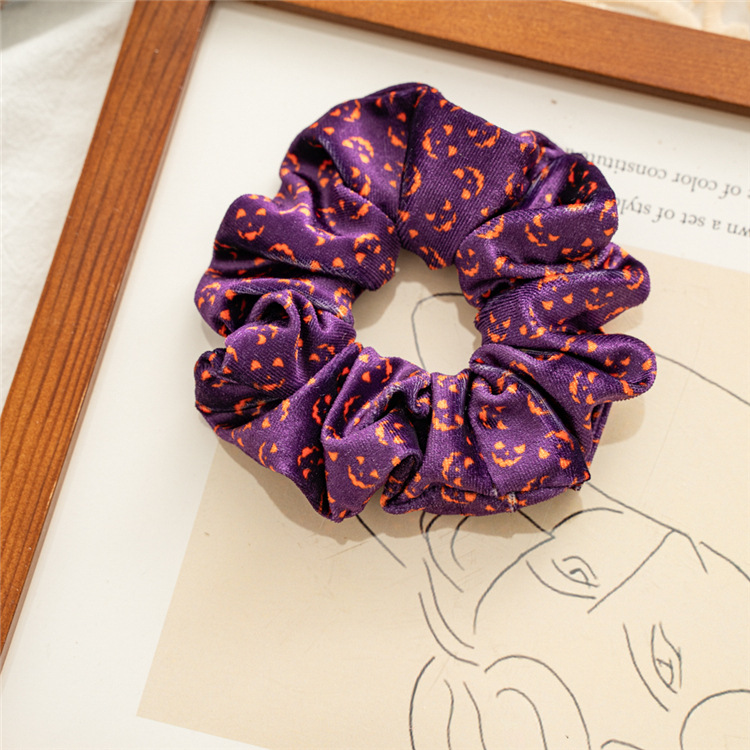 Flannel Material Halloween Festival Halloween Fashion Women'S Pumpkin Heart Shape Flannel Printing Hair Tie