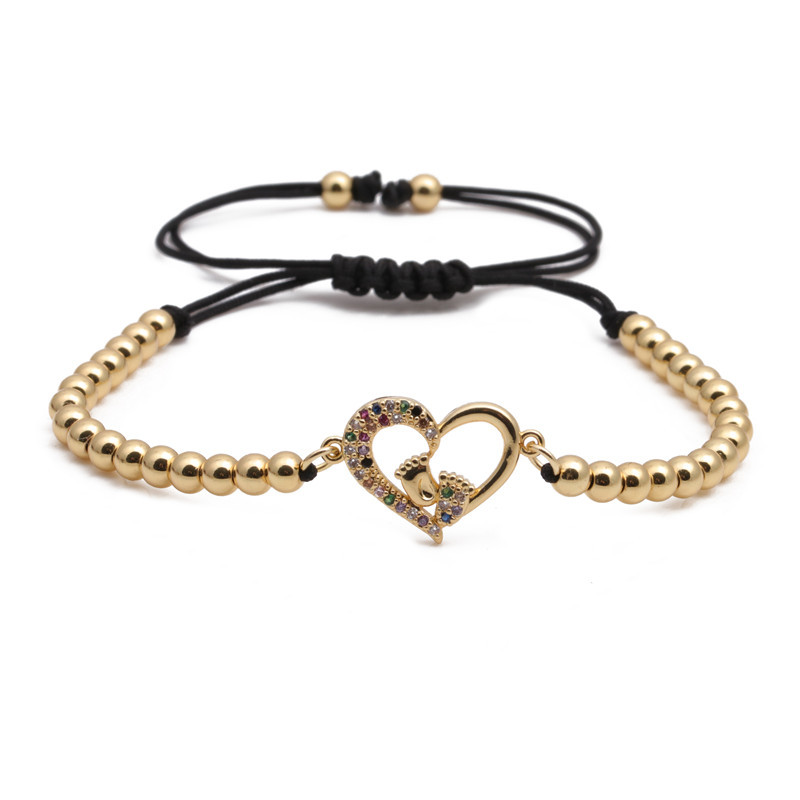 Fashion Micro Inlaid Zircon Heart Foot Bracelet Copper Bead Woven Beaded Bracelet display picture 1