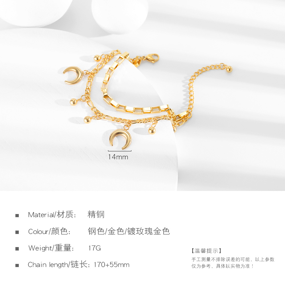 New Fashion Multilayer Stainless Steel Round Bead Moon Bracelet Nihaojewelry Wholesale display picture 8