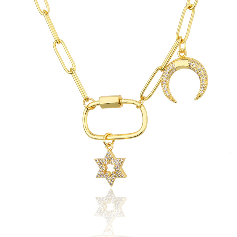 fashion  diamond-studded star moon necklace