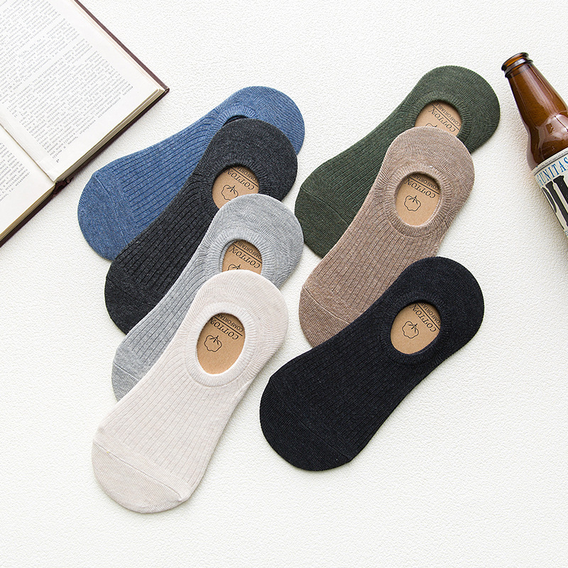 200-Needle Spring and Summer Classic Men's Socks, Invisible Silicone Non-Slip Solid Color Ribbed Short Socks, Low-Cut Cotton Socks for Men Wholesale