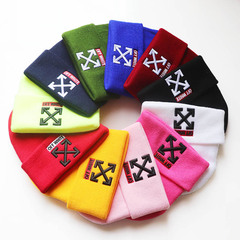 歐美男女潮帽OFF刺繡針織帽保暖套頭嘻哈帽子White毛線帽冷帽