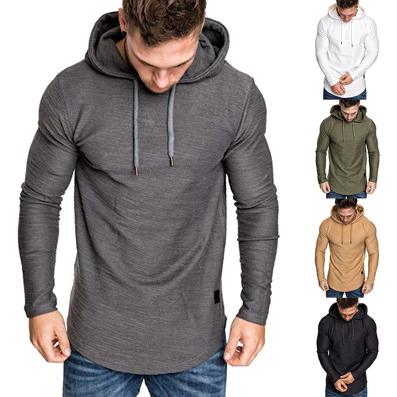 Leather Splicing Men'S Slub Cotton T-Shirt Coat Hooded Sweater For Men