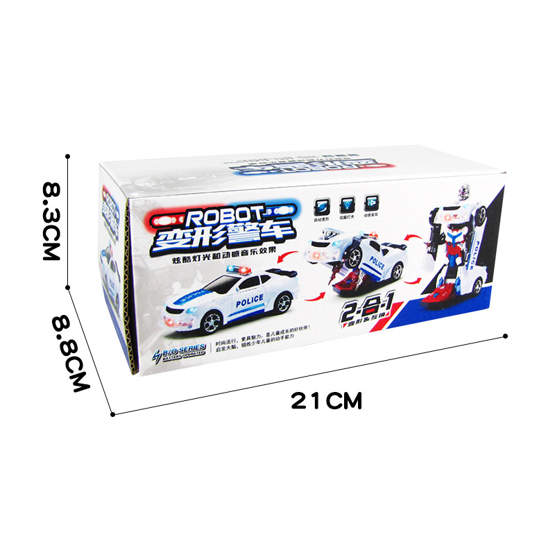 Tiktok mismo coche de deformación eléctrica deformación universal coche de policía música ligera robot de juguete para niños al por mayor