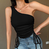 Sexy one shoulder open back double side drawstring vest