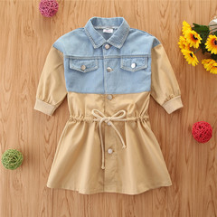 2023 Autumn New Children's Skirt for Girls, Long-sleeved Single Button Dress, Princess Dress for Small Children, One Piece 
