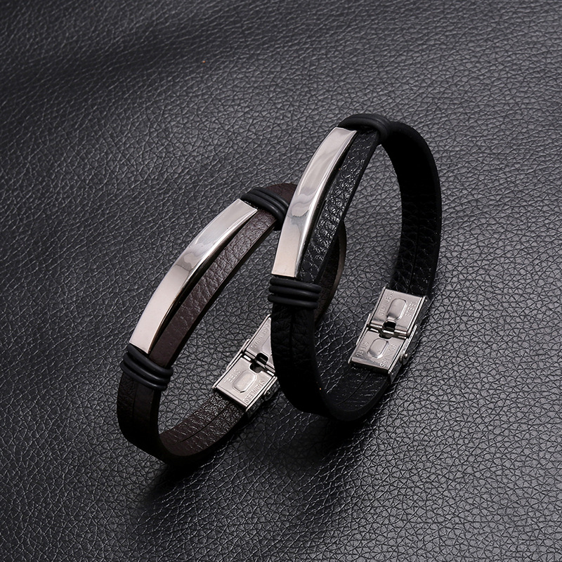Punk new trend punk style stainless steel smooth leather bracelet