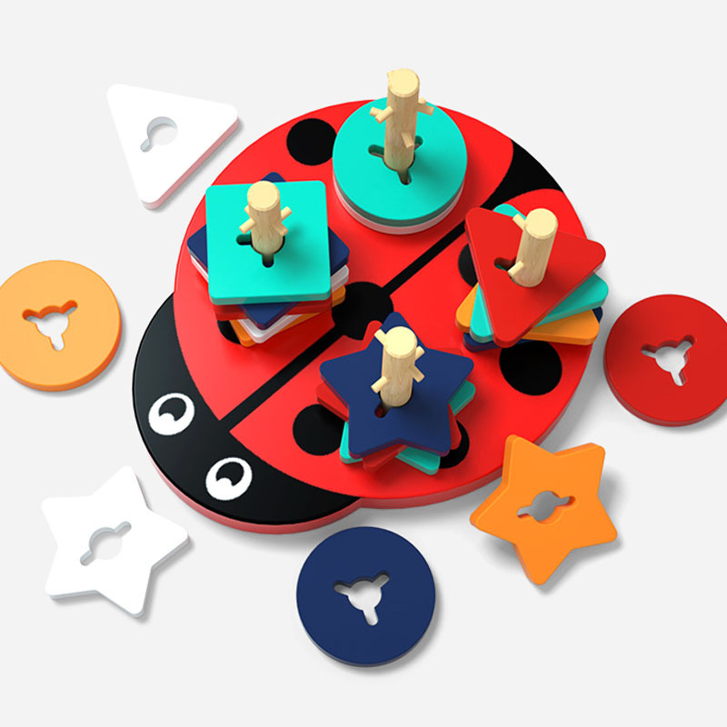 Montessori educación temprana ayuda didáctica bloques de construcción de columnas de cuatro conjuntos para niños forma geométrica educativa a juego escarabajo conjunto columna