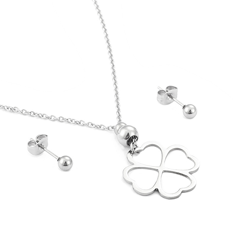 simple hollow heart-shaped stainless steel earrings necklace set wholesale Nihaojewelry