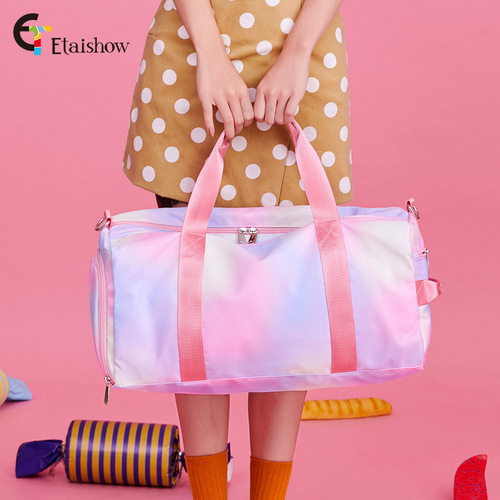 Cross-border travel bag women's portable shoulder bag cylindrical printing waterproof large capacity yoga sports fitness bag travel bag