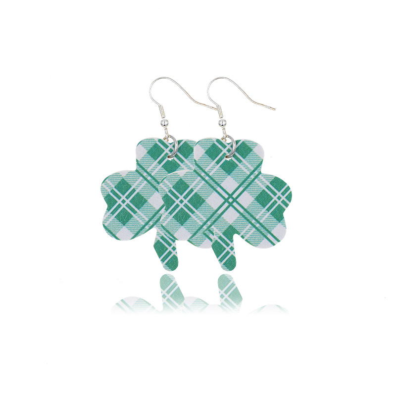 1 Pair Fashion Shamrock Hat Plaid Pu Leather St. Patrick Women's Earrings display picture 2