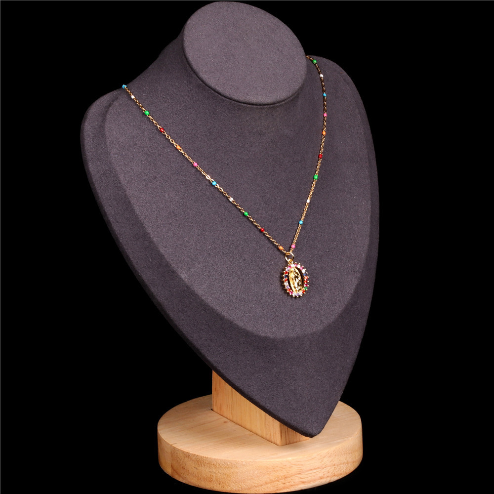 new fashion simple style  religion Virgin Mary pendant holy necklace copper inlaid colorful zircon n