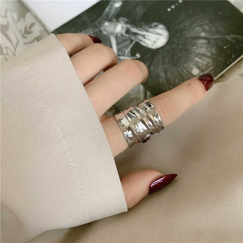 Fashion Retro Wide Version Wave Metal Index Finger Ring display picture 4