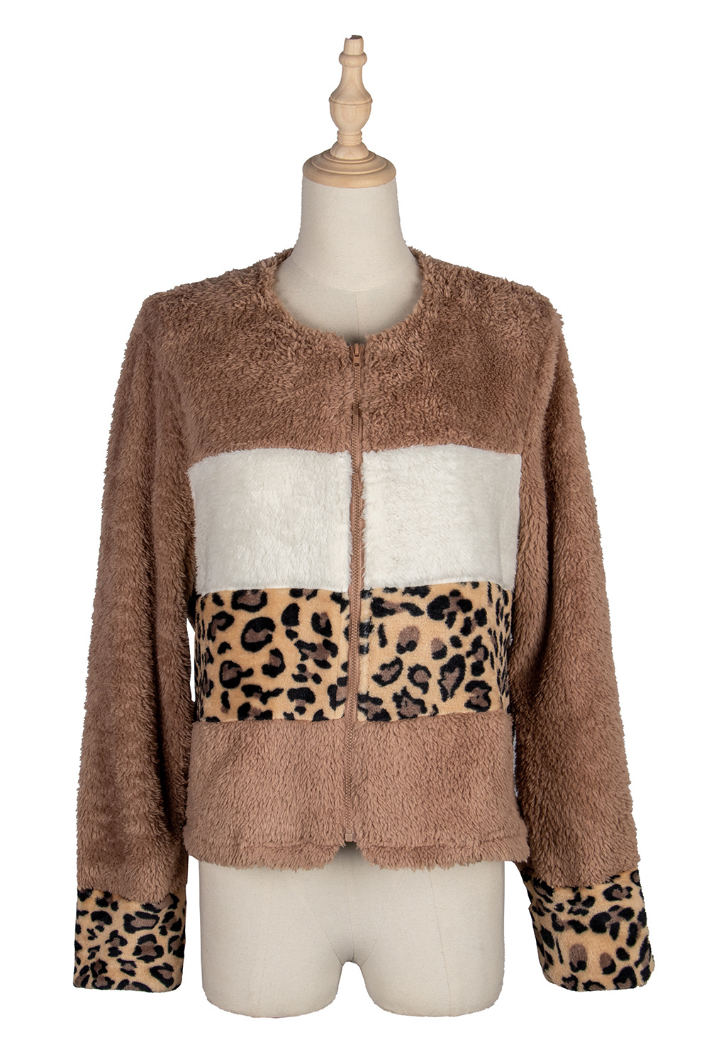 Women's Stitching Leopard Zipper Casual Flocking Autumn Jacket With Long Sleeves display picture 5