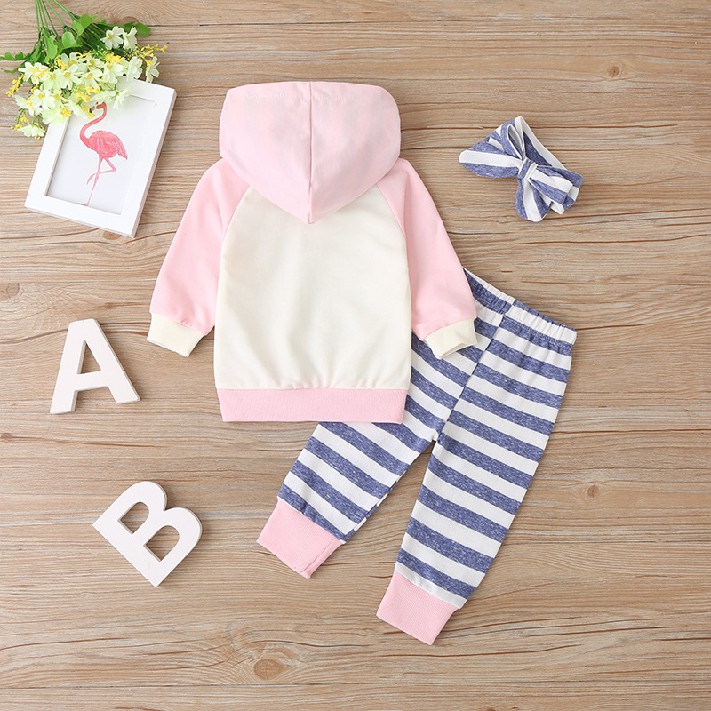 Spring And Autumn Fashion Long-sleeved Sweater Suit Striped Hooded Top And Trousers Two-piece Children's Clothing display picture 3