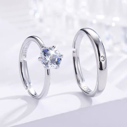 Couple's silver-plated ring female open mouth Korean version men's and women's diamond rings fashionable women's hand jewelry manufacturer customization