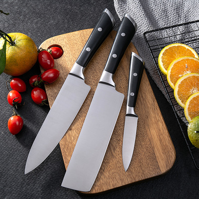 新款厨房刀套装不锈钢厨师刀小菜刀果皮刀厨刀带铜钉柄刀具三件套