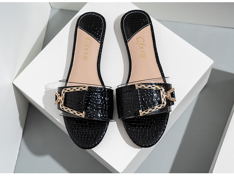 Cfxxy Cross Border Stone Pattern Flat Women S Sandales Pantoufles Mode Strass Boucle De Ceinture_voghion.com