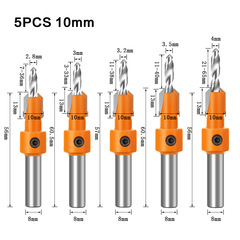 5-piece set of woodworking countersink drill, taper hole drill, alloy head screw step drill, self-tapping screw installation step drill
