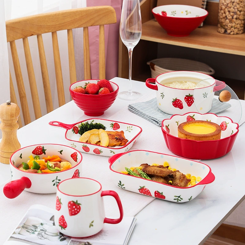 Новый продукт Nordic керамическая миска чашка выпечной фарфор расписной клубничный однолапый миска для лапши с салатом чашка для завтрака