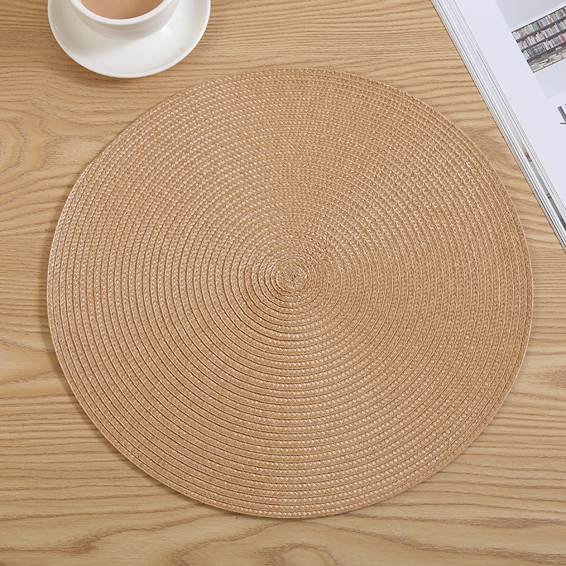 Wholesale of Japanese-style colored woven table MATS, PP eco-friendly round Western placemats, heat-insulating, waterproof and mold-proof tablecloth coasters detail image 12