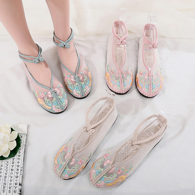 Chinese hanfu shoes for women Jelly soled embroidered shoes cotton hemp clothing shoes for women