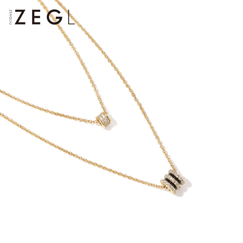 Women's S925 Sterling Silver Double Layer Slim Waist Necklace Classic Fashionable Elegant Collarbone Chain With Geometric Pendant_voghion.com