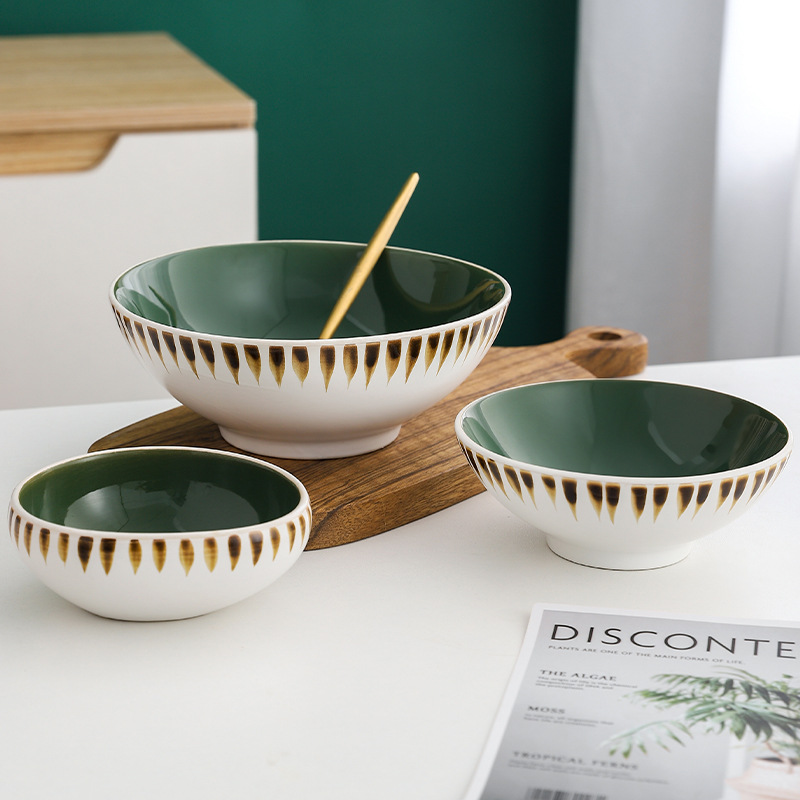 INS nórdico creativo tazón de cerámica y combinación de platos desayuno doméstico tazón de arroz tazón de fideos tazón de sopa Hotel plato occidental traje