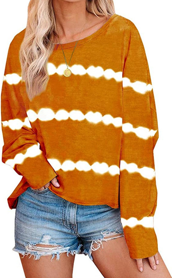 autumn new tie-dye stripe printing loose long-sleeved round neck long-sleeved sweater  NSYF830