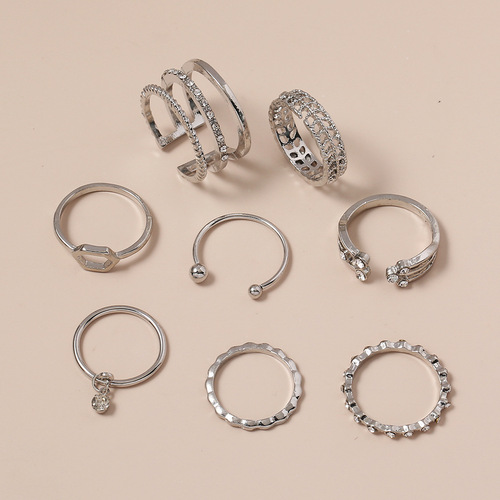 European and American style new diamond open ring 8-piece set personalized set ring ring index finger knuckle tail ring