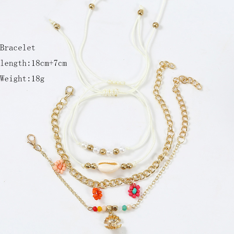 Beach Bohemia Style Hand-woven Flower Shell Rice Bead Trend Pearl Multi-layer Bracelet display picture 1