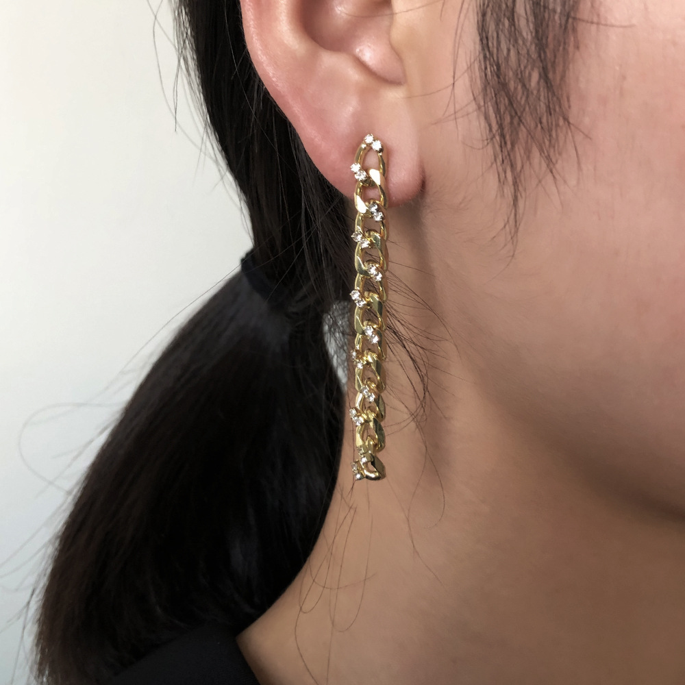Long  Metal Chain Diamond Earrings display picture 2