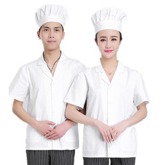 學校食堂人員工作服廚房工衣男白色廚師服裝幼兒園廚師服短袖女夏