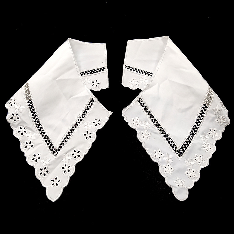 色丁布底雕孔刺绣肩领涤光绣花对花DIY花边辅料重工打孔骨线对领