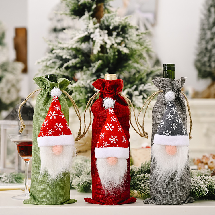 Christmas Decorations Forest Old Man Linen Wine Bottle Bag Faceless Doll Wine Bottle Bag Wine Set display picture 13