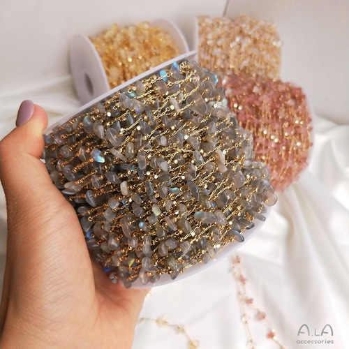 Natural strawberry crystal citrine color-preserving chain 14K gold-plated real gold handmade loose chain diy bracelet necklace material