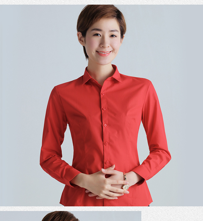 新款女士方领长袖衬衫商务工作服定制LOGO女职业装白衬衣一件代发详情图15