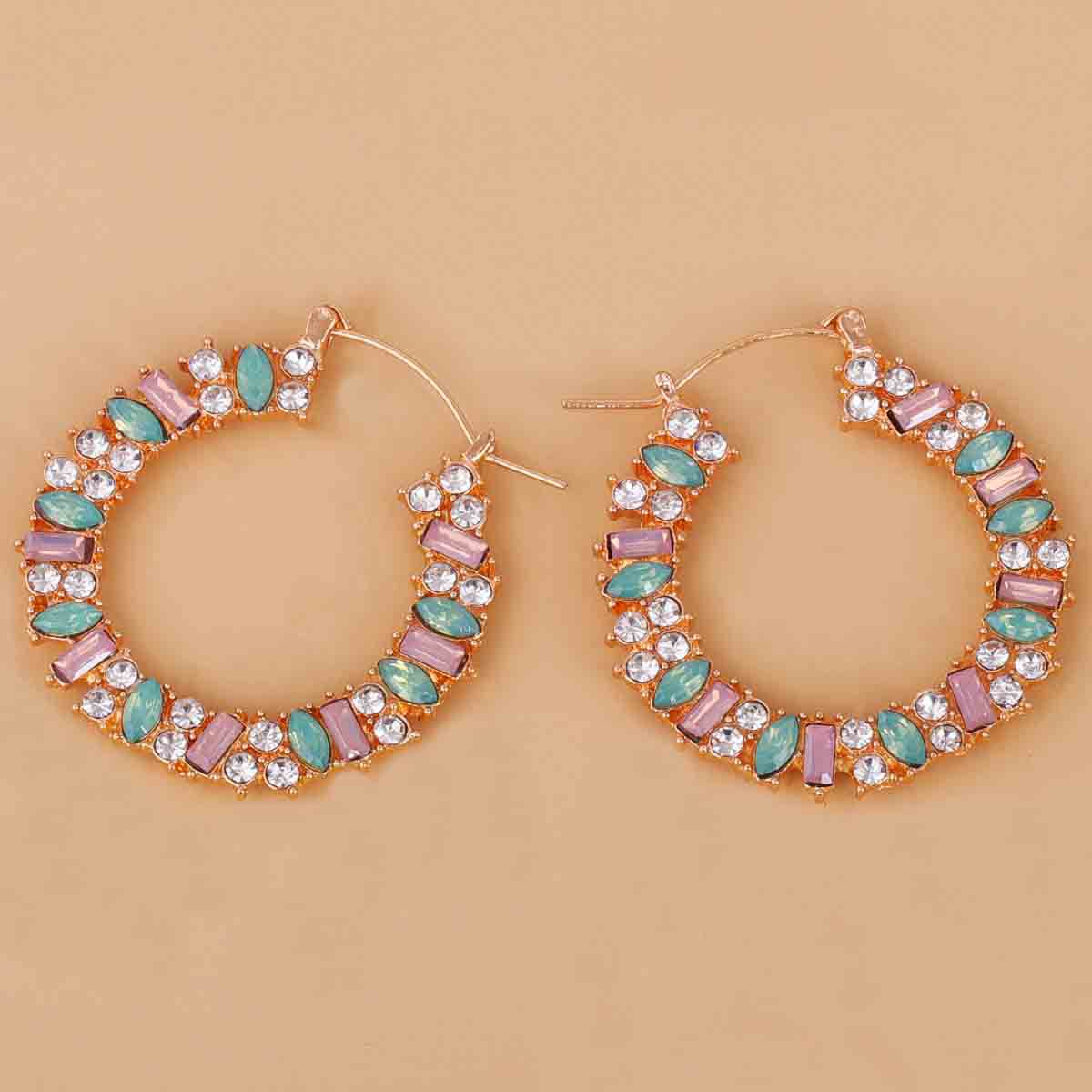 Boucles D&#39;oreilles Fantaisie Rondes Colorées Et Ornées De Diamants display picture 3