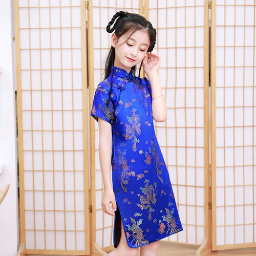 Children's cheongsam, big girl's summer princess dress, Chinese style girl's stage catwalk performance photo dress