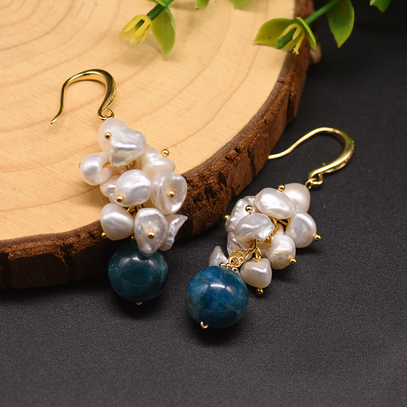 Geometric Pattern Women'S Gender Fashion Geometric Pearl Inlay Natural Stone Drop Earrings 1 Pair